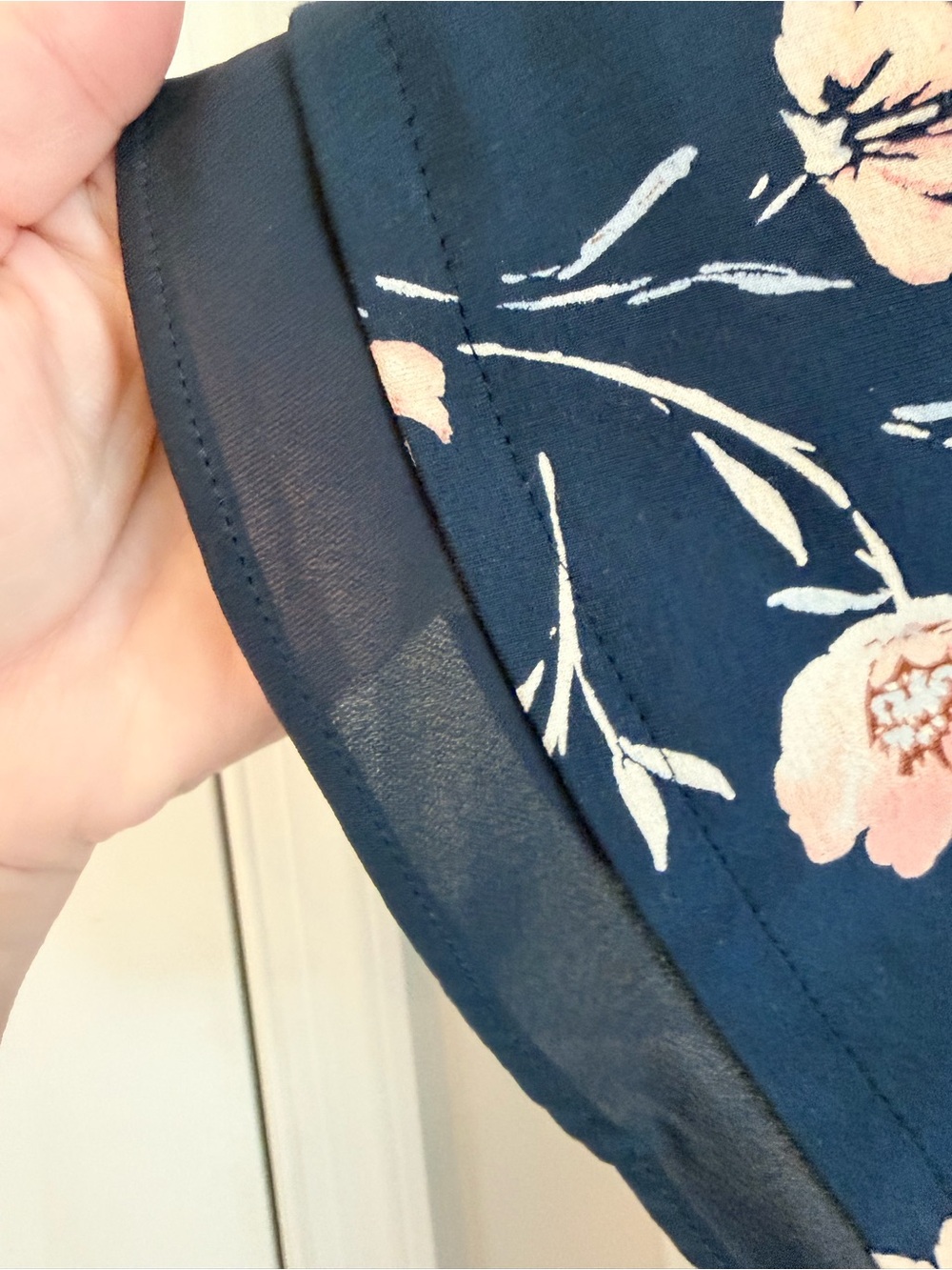 J. Jill Navy Floral V-Neck Midi Dress with Peach Accents - Picture 4 of 6